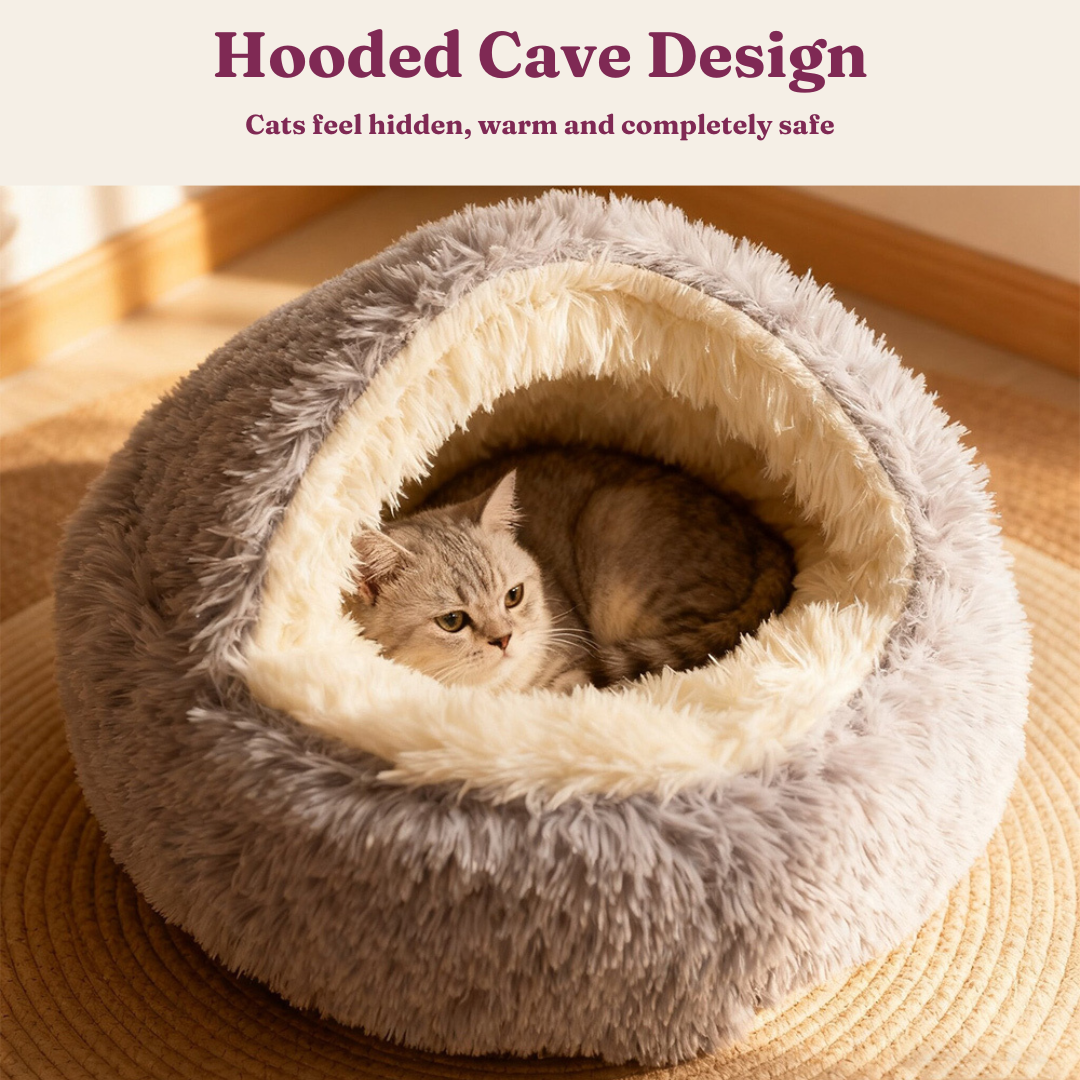 The Sanctuary - Hooded Plush Cat Cave Bed