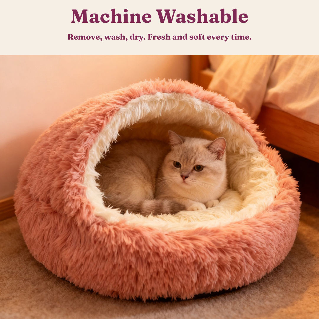 The Sanctuary - Hooded Plush Cat Cave Bed