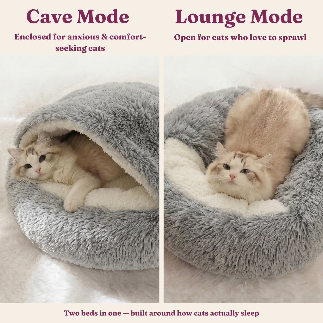 The Sanctuary - Hooded Plush Cat Cave Bed