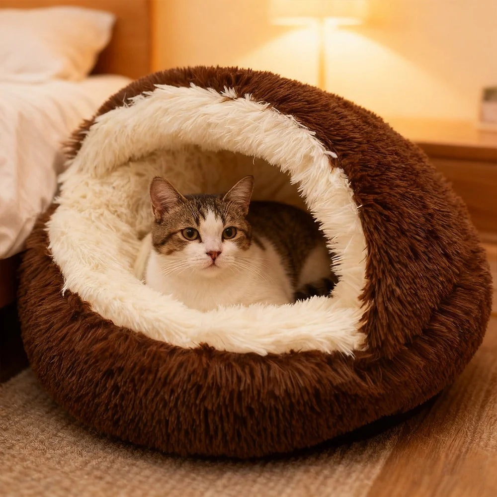 The Sanctuary - Hooded Plush Cat Cave Bed